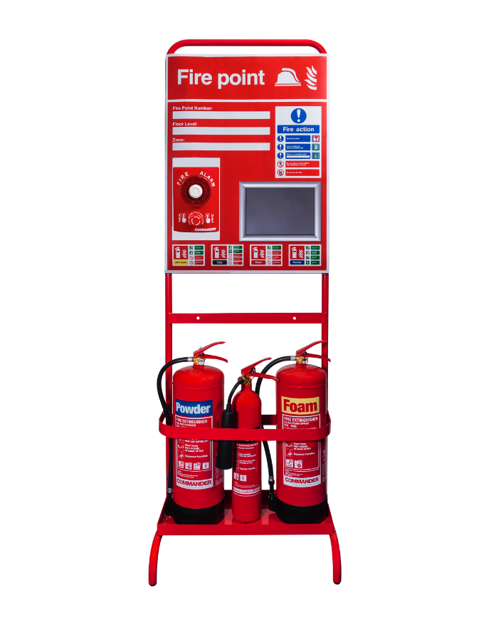 This is a Fire Point System — a complete emergency station designed to store and display firefighting equipment in an organized and visible manner within buildings, factories, or workplaces.